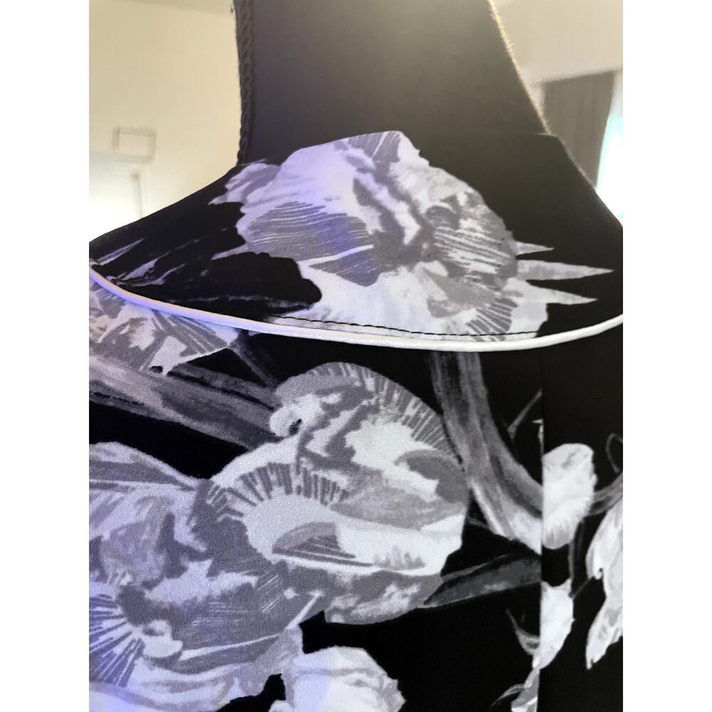Topshop Black and White Floral Kimono Duster Robe Coat Piped Trim US 4 - Picture 7 of 8